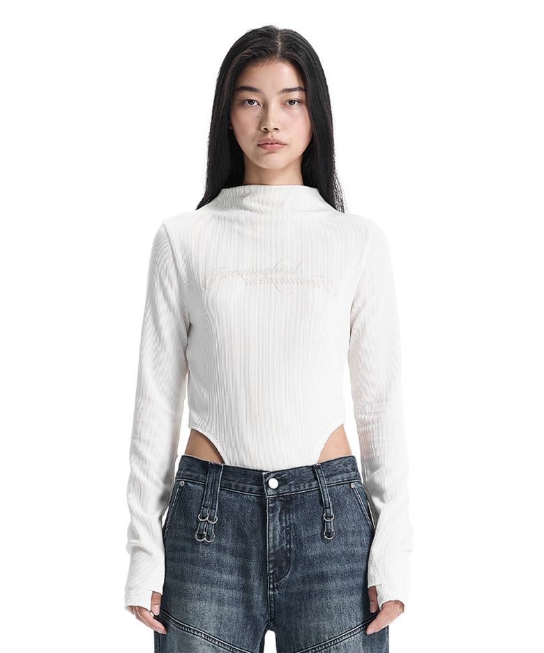 Script Logo Mock Neck Bodysuit [ Ivory ]