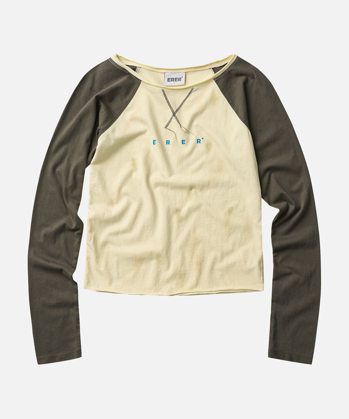 에르에르(ERER) Washed Color Block Long Sleeve Khaki
