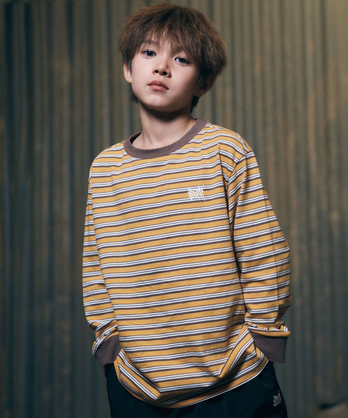 브라운브레스 키즈(BROWNBREATH KIDS) KIDS TAG STRIPE LONG SLEEVE - MUSTARD