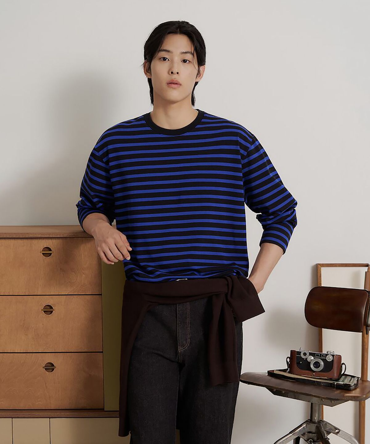 빈폴 멘(BEANPOLE MEN) [Essential] 스트라이프 라운드넥 티셔츠  네이비