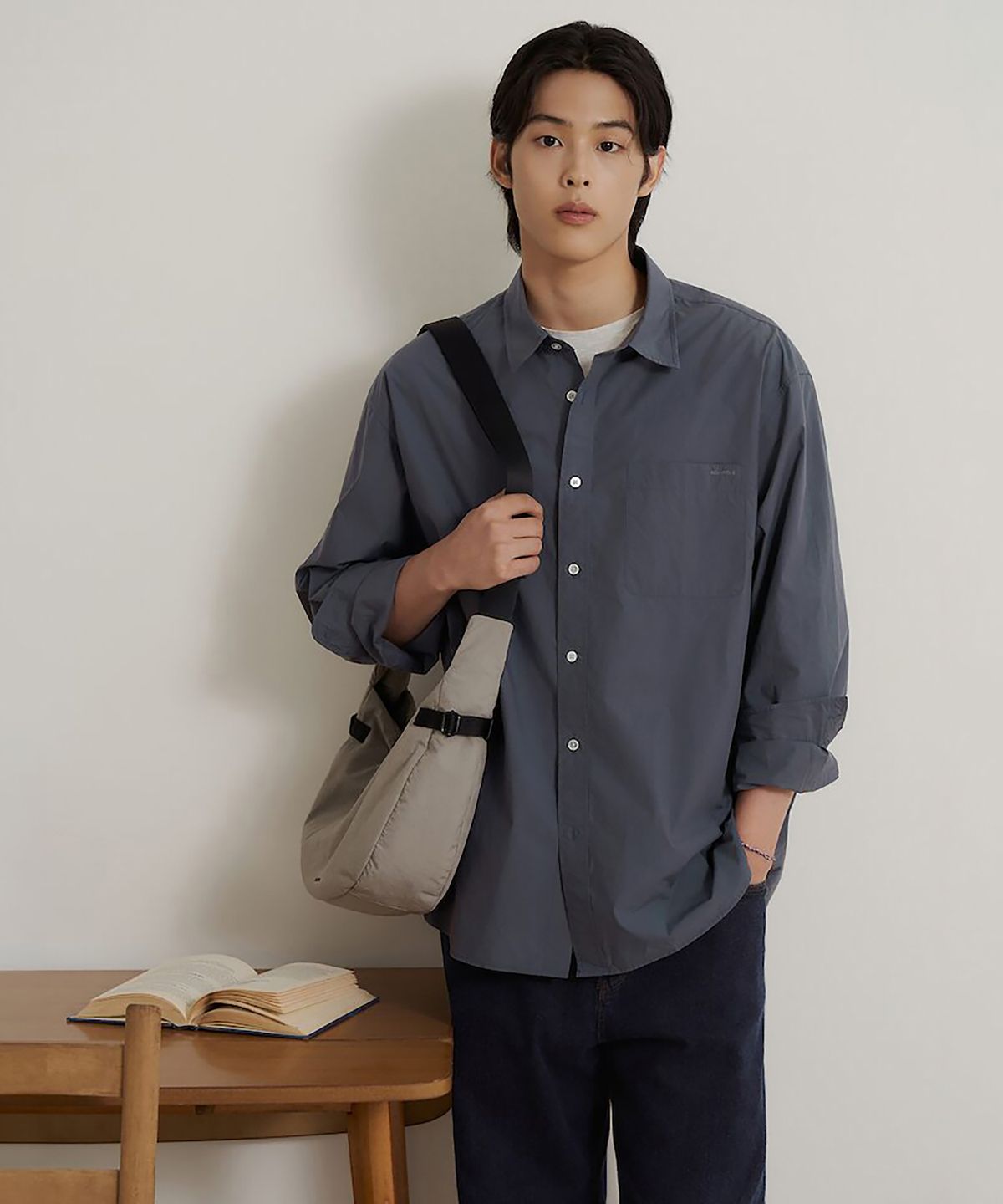 빈폴 멘(BEANPOLE MEN) [소프트터치] 코튼 솔리드 셔츠  네이비