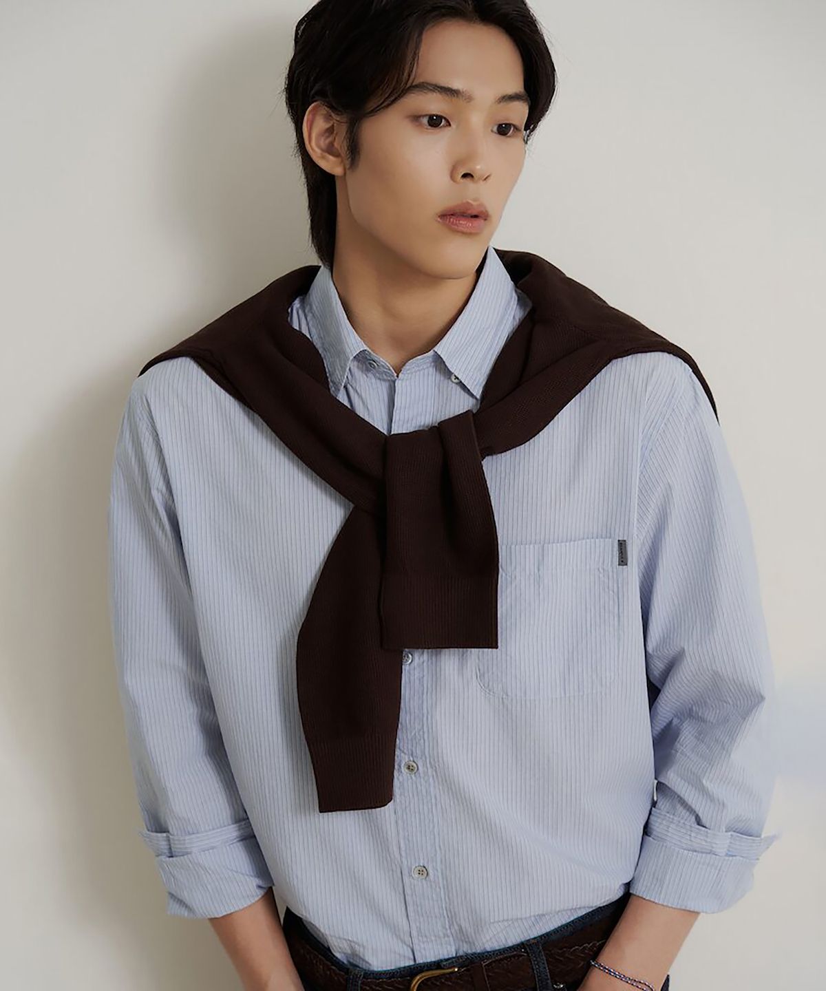 빈폴 멘(BEANPOLE MEN) 간절기 핀 스트라이프 셔츠  스카이 블루