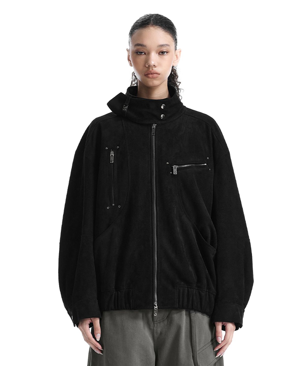 트리밍버드(TREEMINGBIRD) Tie-Detail Suede Jumper [ Black ]