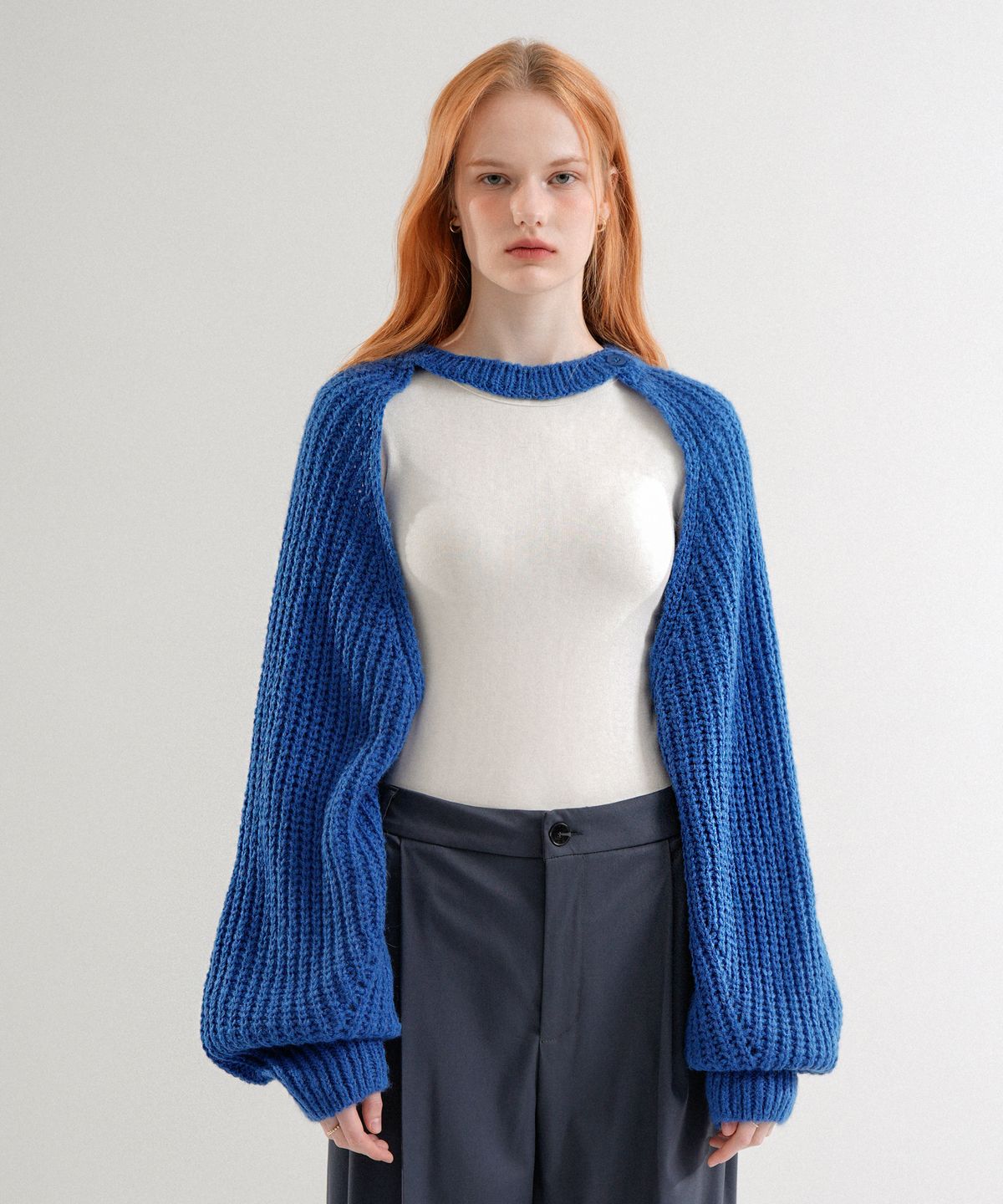 블레티(VLETI) Mohair Bolero Knit Cardigan (blue)