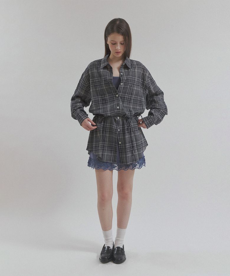 checked length shirt (navy check)