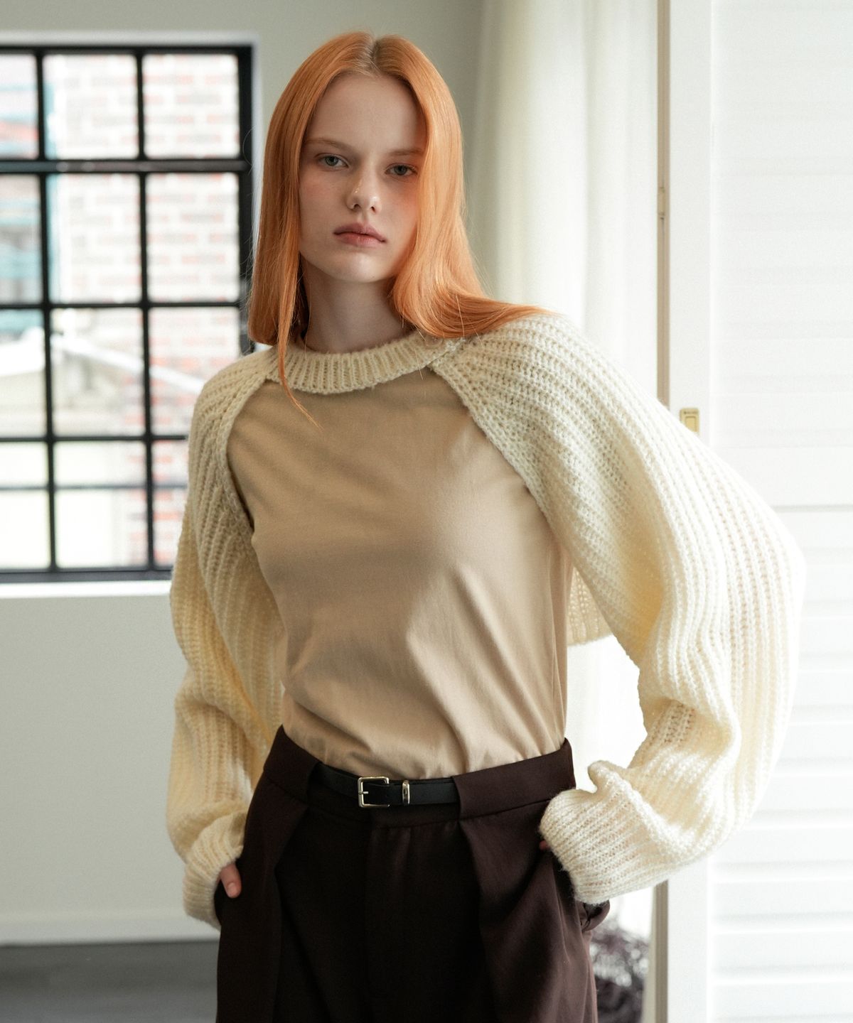 블레티(VLETI) Mohair Bolero Knit Cardigan (cream_beige)