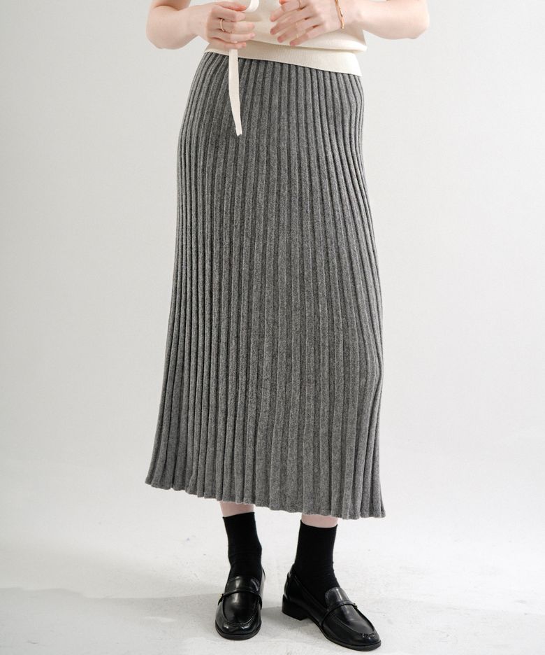 Ramswool Pleats Knit Skirt (gray)