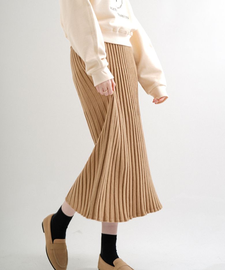 Ramswool Pleats Knit Skirt (Beige)