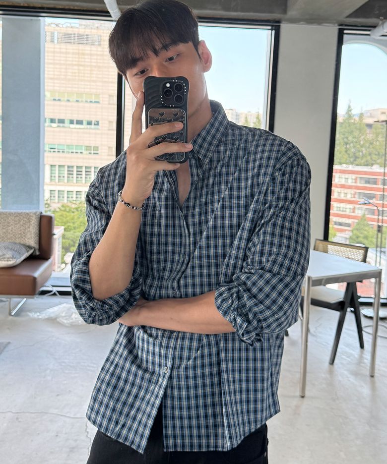 릴렉스 체크 셔츠 블루