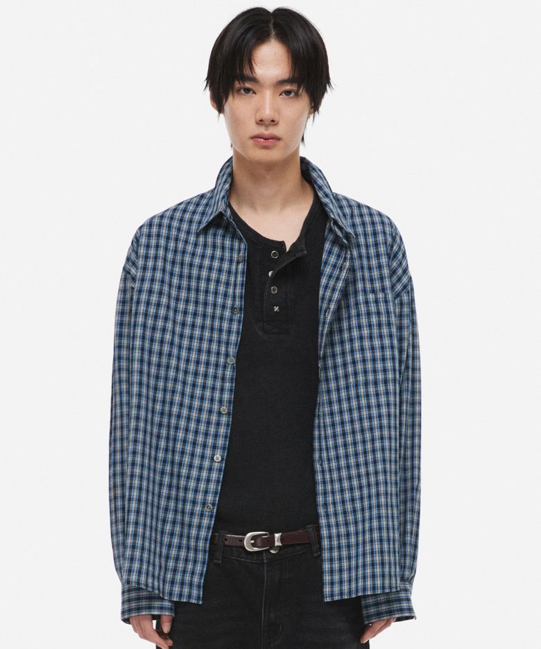 릴렉스 체크 셔츠 블루