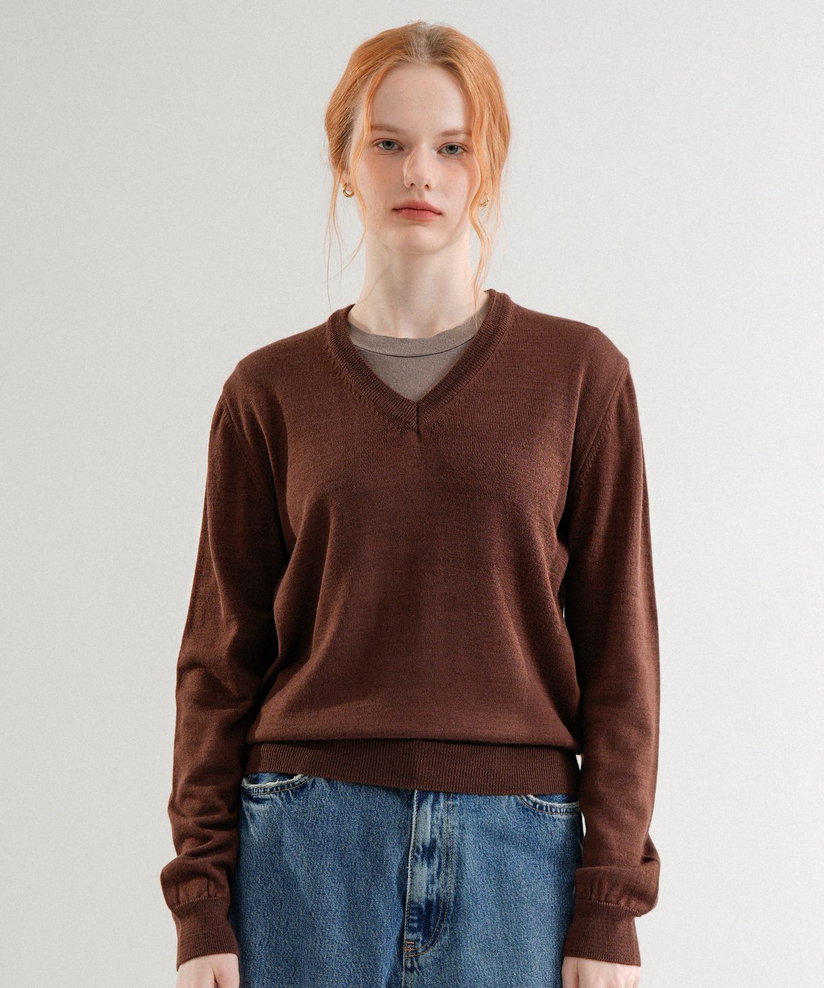 블레티(VLETI) Premium Anti-filling Wool V-neck Basic Knit (Brown)