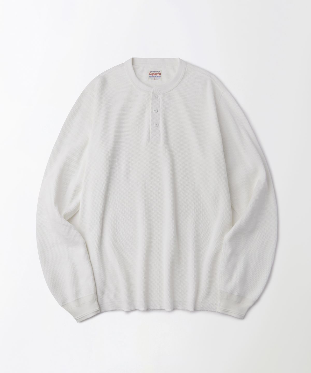 아웃스탠딩(OUTSTANDING) THERMAL VINTAGE HENLEY NECK LONG SLEEVE TEE_OFF WHITE