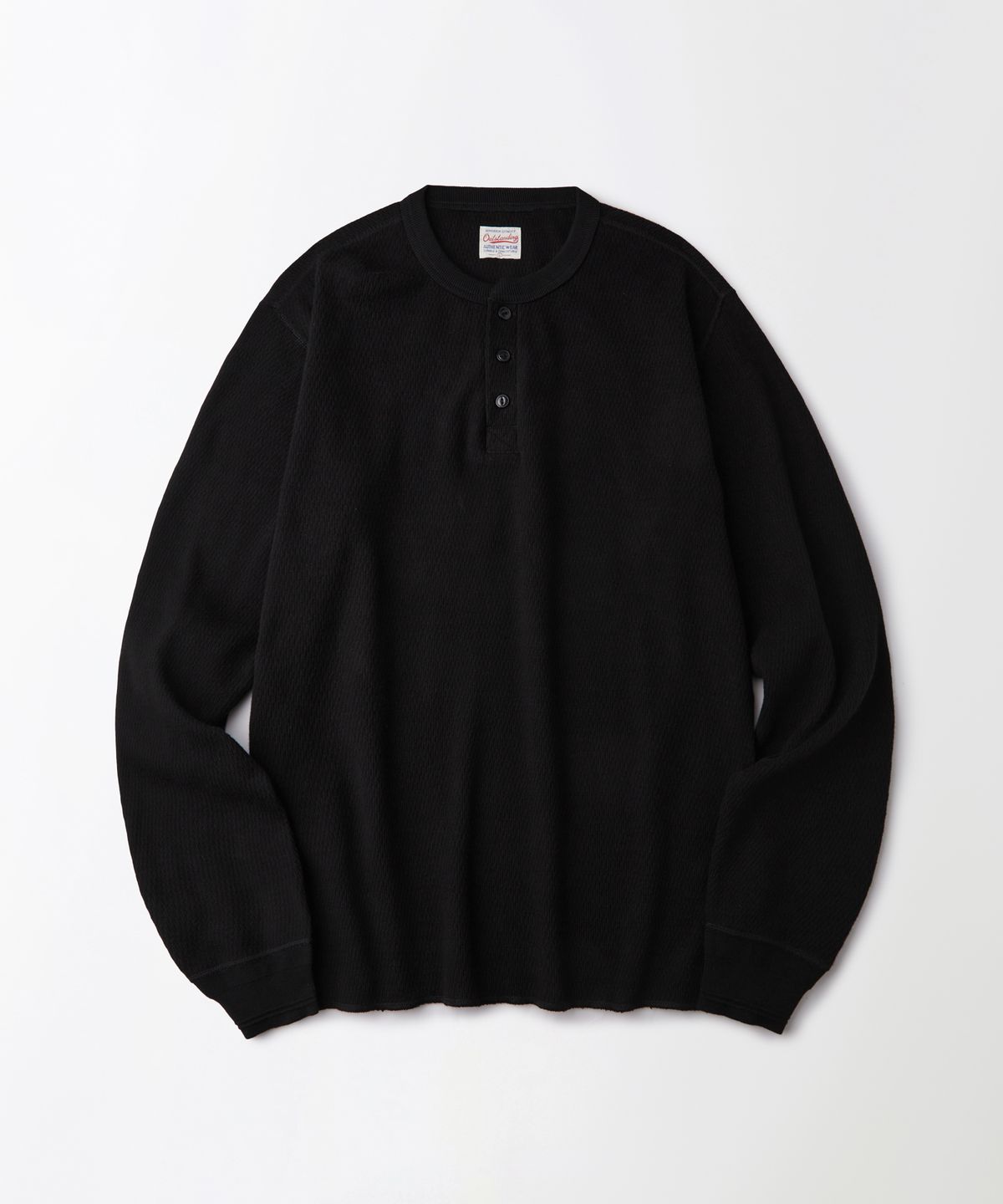 아웃스탠딩(OUTSTANDING) THERMAL VINTAGE HENLEY NECK LONG SLEEVE TEE_BLACK