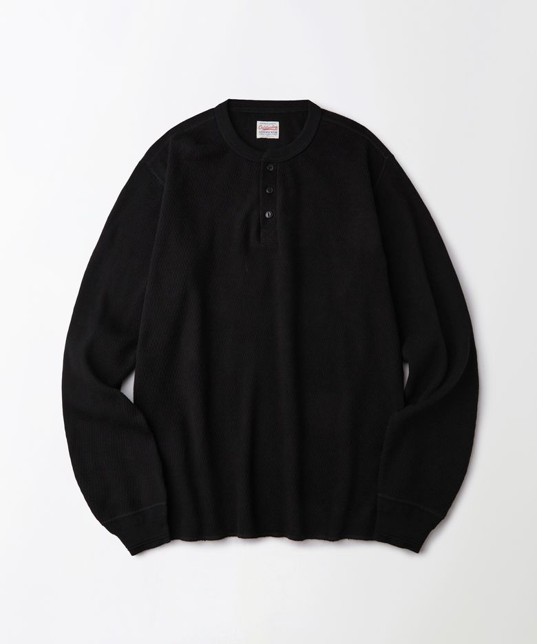 THERMAL VINTAGE HENLEY NECK LONG SLEEVE TEE_BLACK