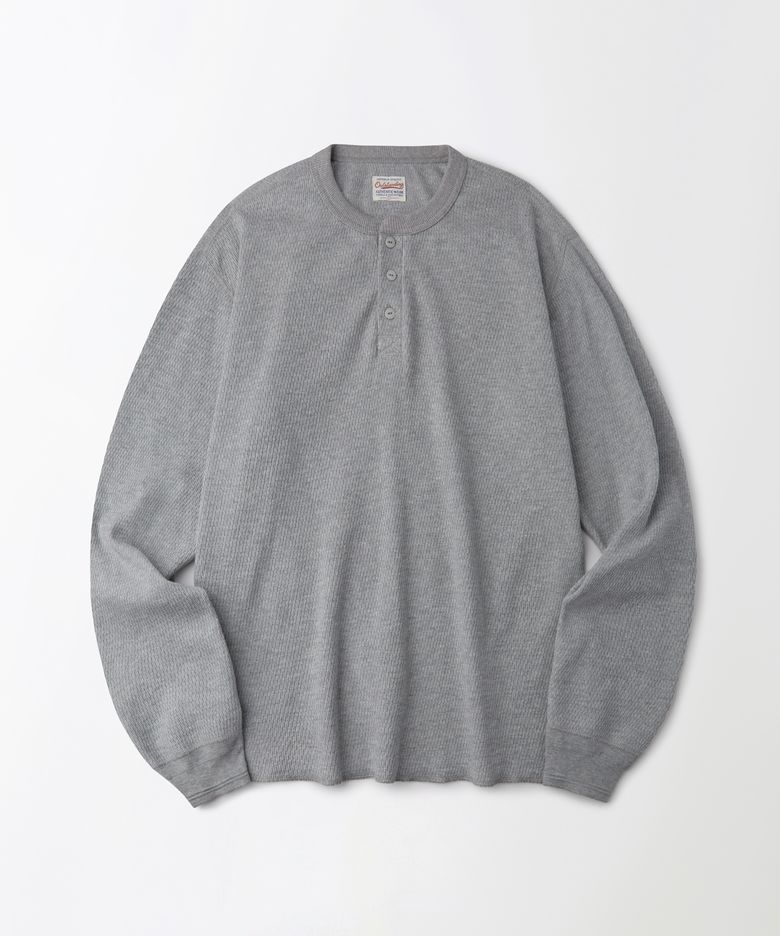 THERMAL VINTAGE HENLEY NECK LONG SLEEVE TEE_8%MELANGE GRAY