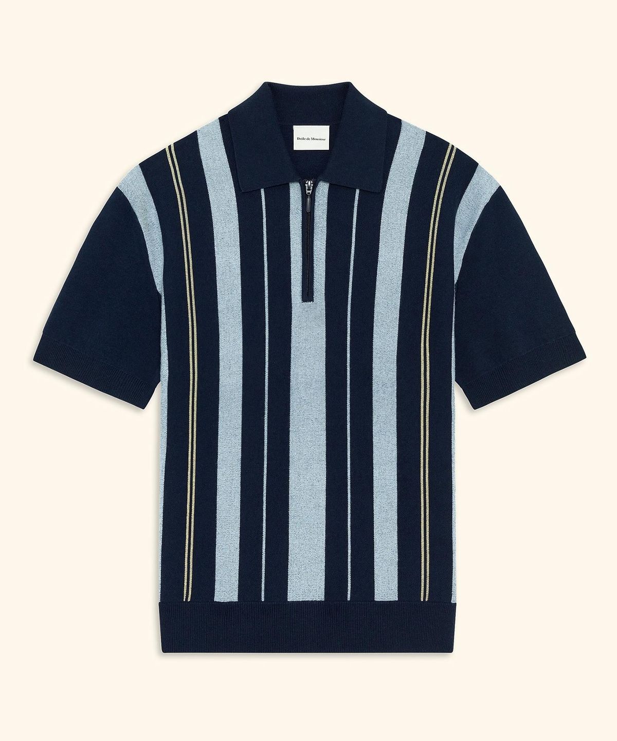 드롤드무슈(DROLE DE MONSIEUR) Striped Zipped Knit Polo D0WPA26102NYX