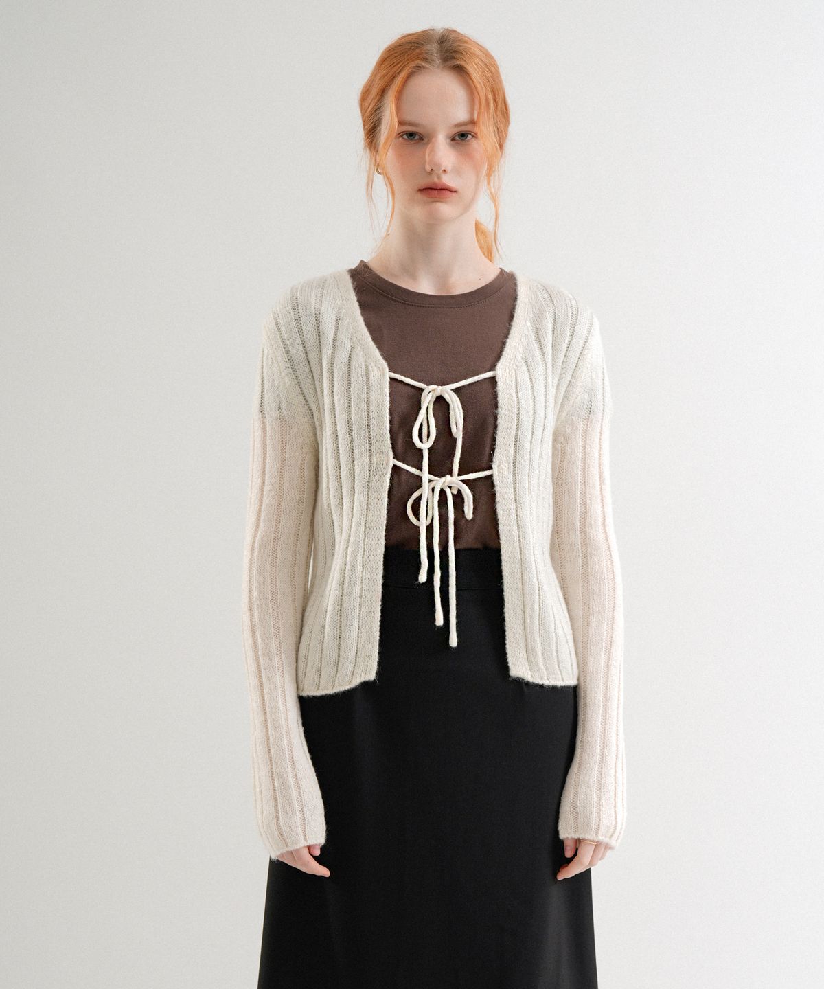 블레티(VLETI) Mohair Ribbon Knit Cardigan (Cream_beige)