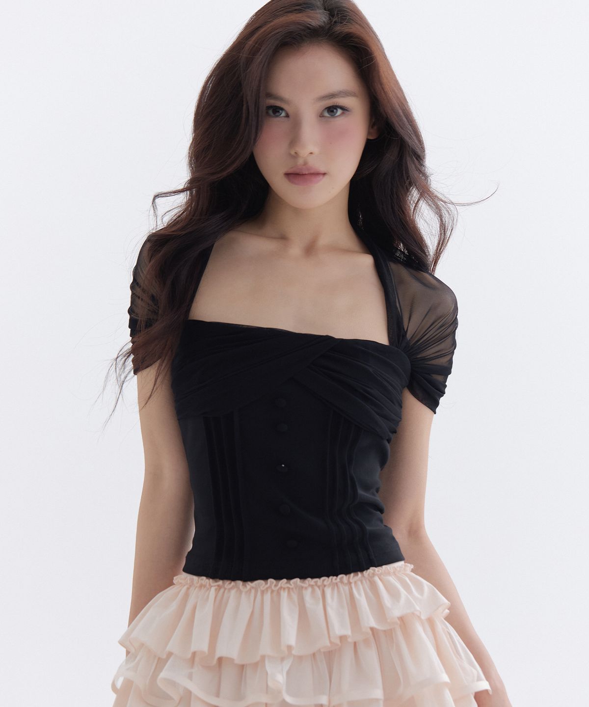 더티스(THETIS) ROSEE MESH PINTUCK BOLERO T-SHIRT_TT6S211BK