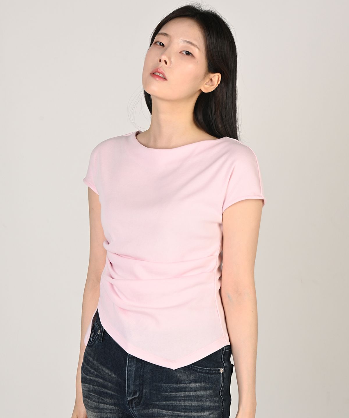레디(RED.2) 언발런스 셔링 반팔 핑크