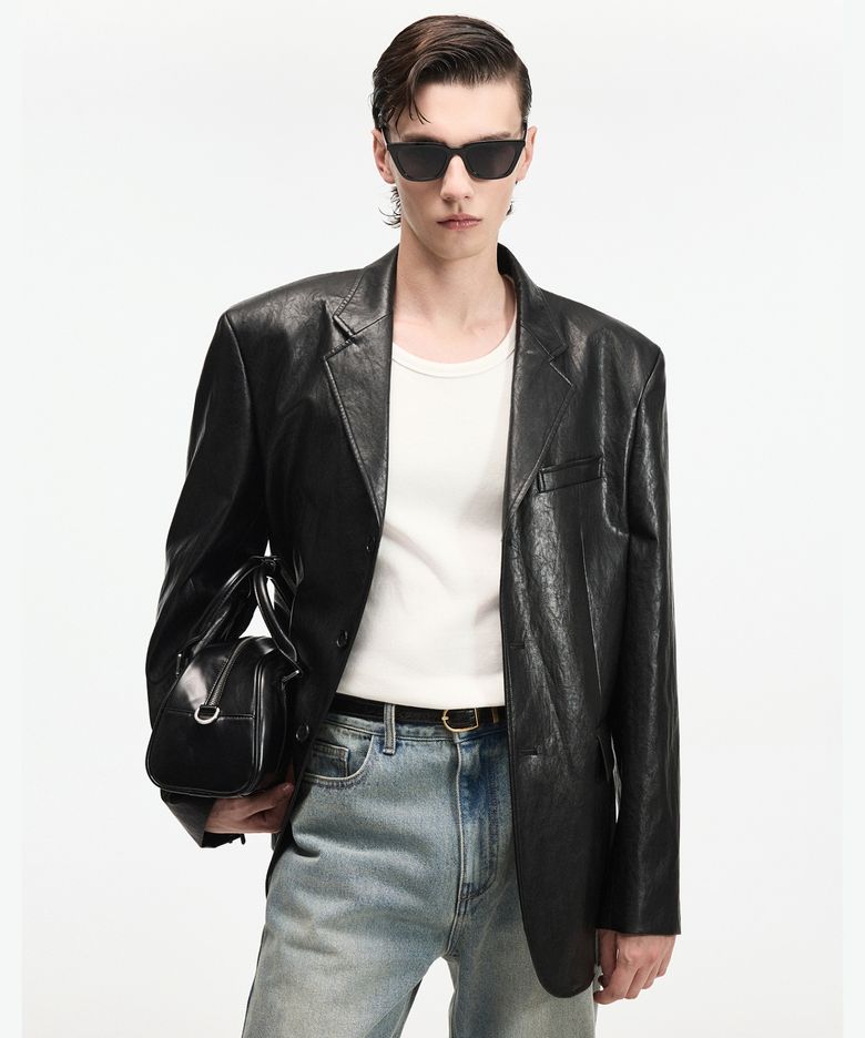 Faux Leather Jacket (Washed Black) TNJA6F105BK