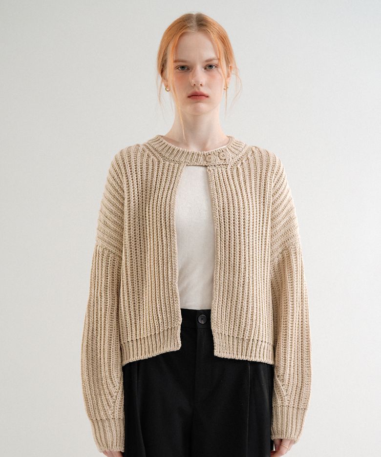 Button Neck Knit Cardigan (Oat_beige)