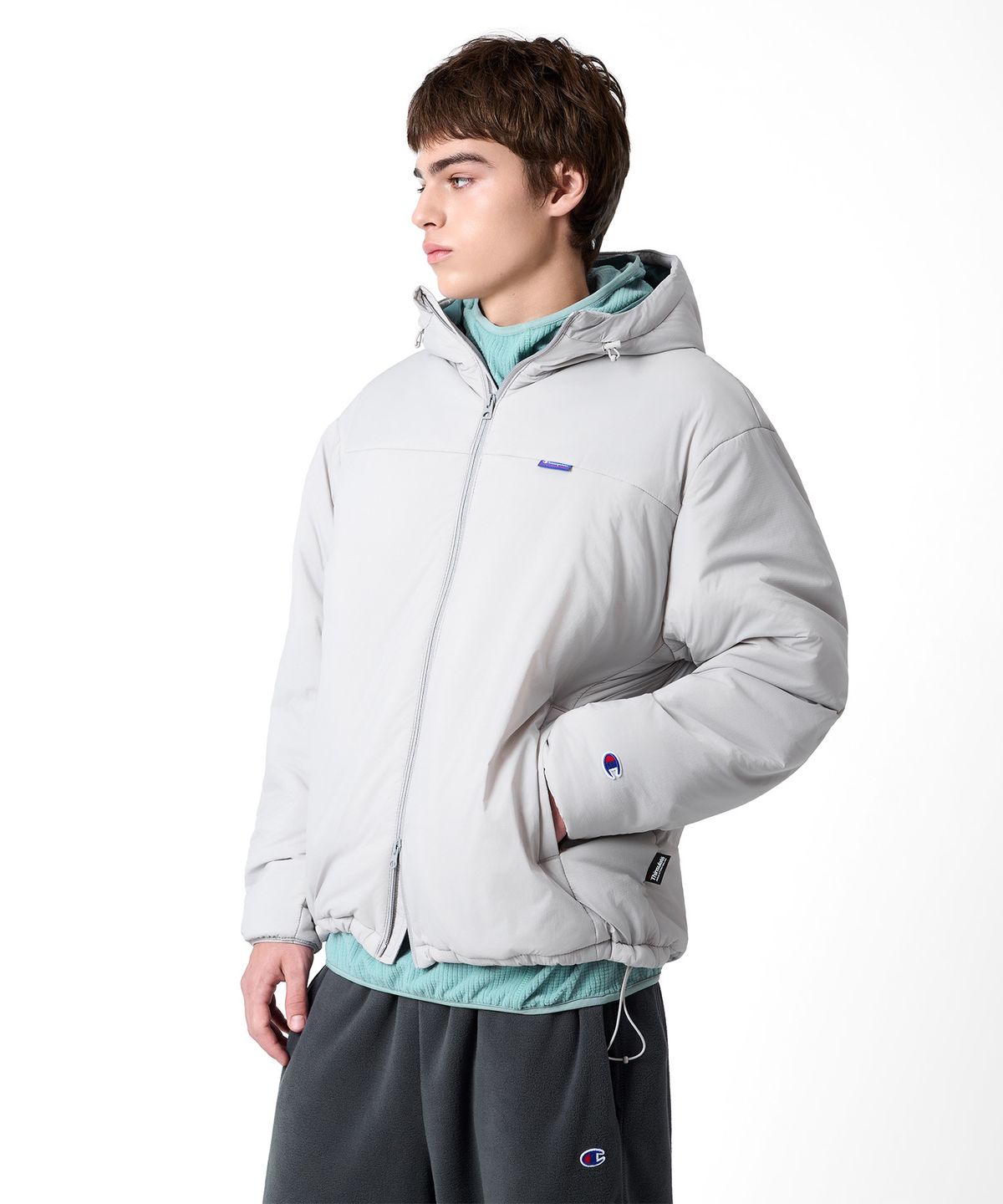 챔피온(CHAMPION) 립스탑 후디드 인슐레이션 재킷 Light Grey