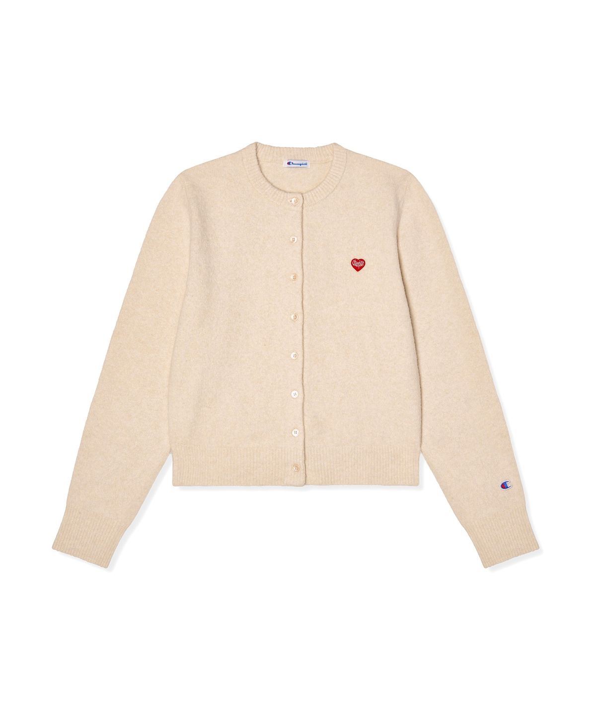 챔피온(CHAMPION) 여성 하트 로고 울 가디건 Ivory