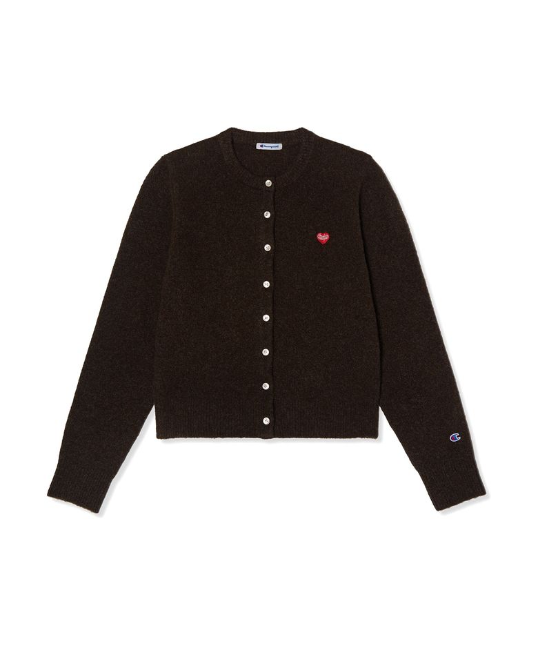 여성 하트 로고 울 가디건 Brown