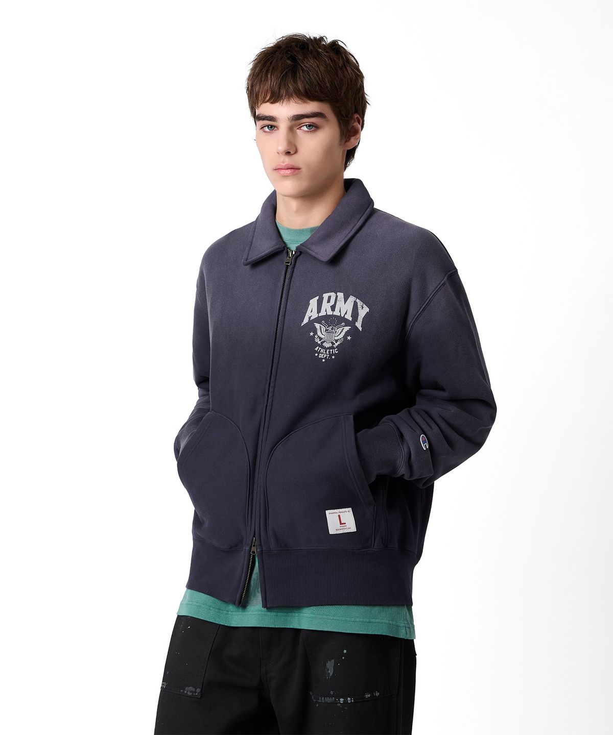 챔피온(CHAMPION) ARMY 스웨트 집업 가디건 Navy