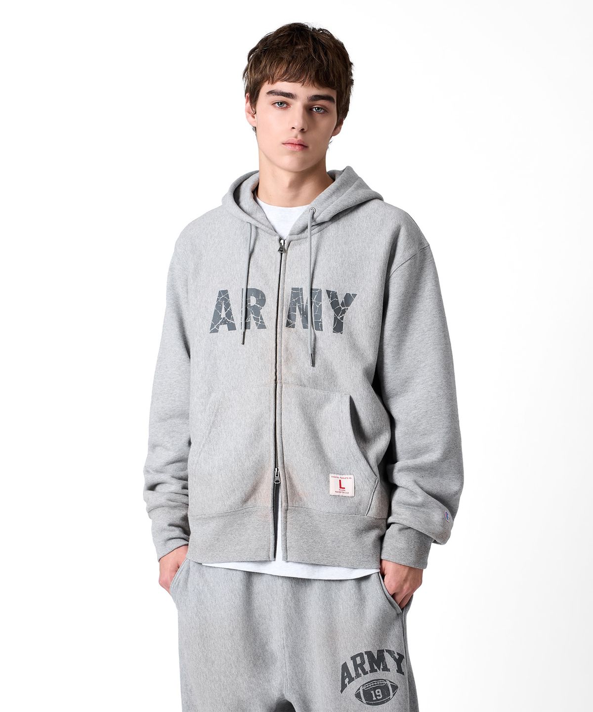 챔피온(CHAMPION) 헤리티지 리버스위브 ARMY 후드 집업 Medium Grey