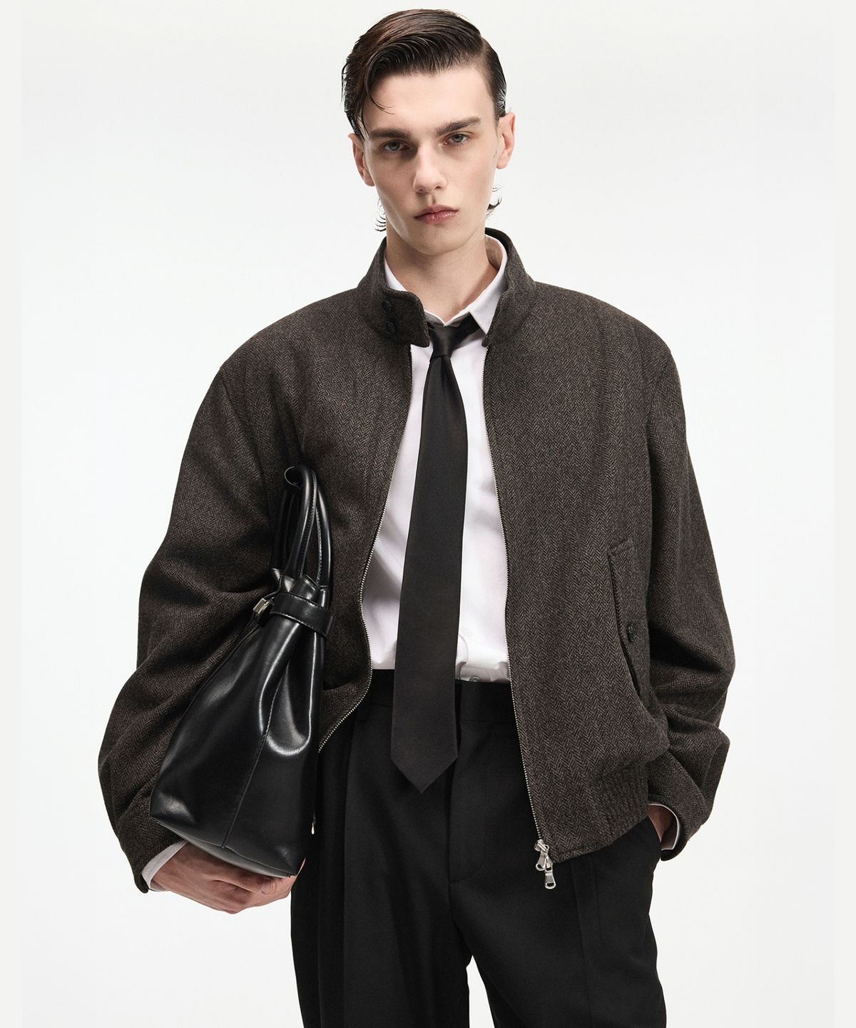 티엔지티(TNGT) Herringbone Harrington Jumper (Brown) TNJU6F105W2