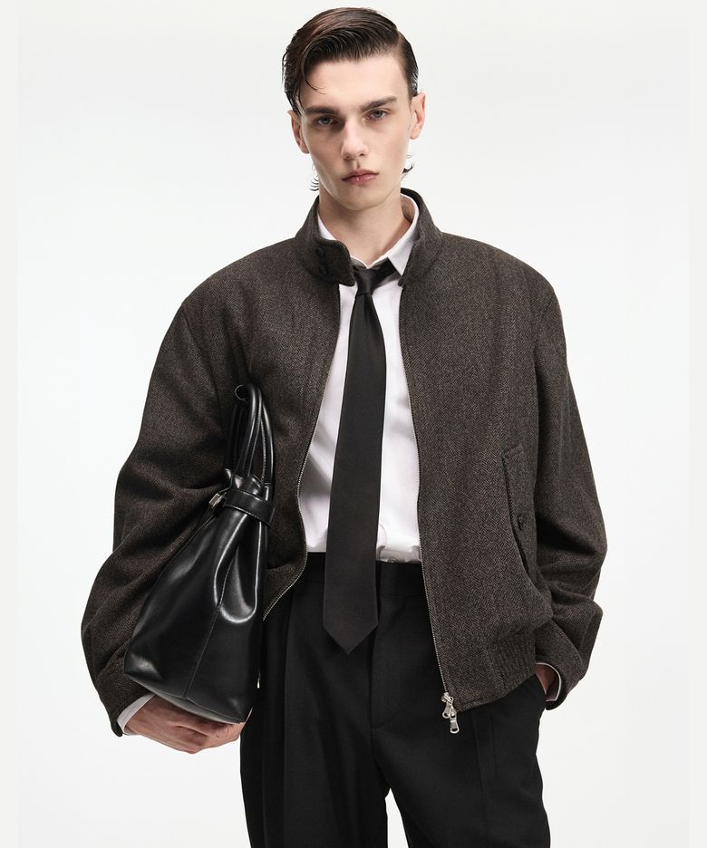 Herringbone Harrington Jumper (Brown) TNJU6F105W2