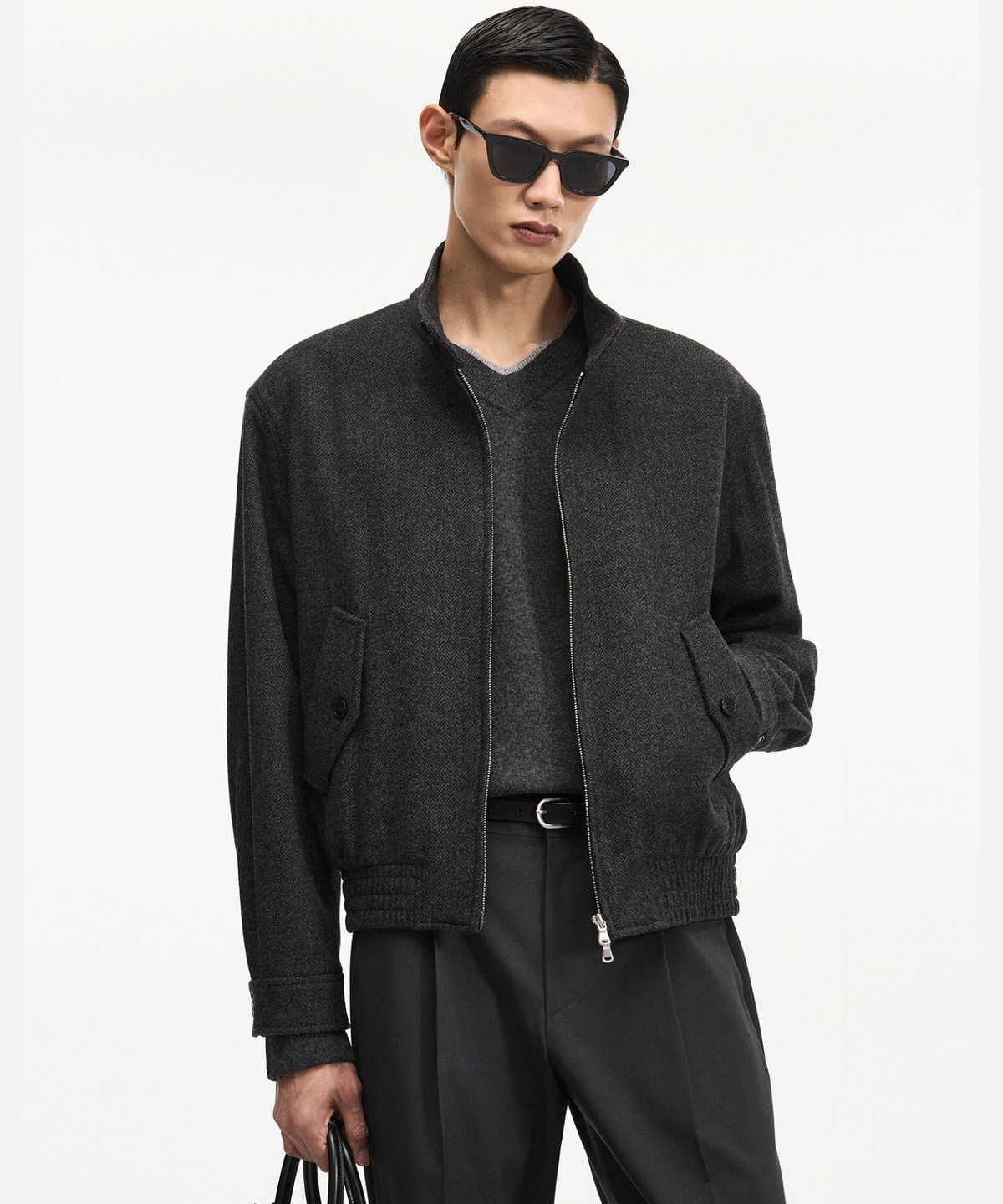 티엔지티(TNGT) Herringbone Harrington Jumper (Charcoal) TNJU6F105CG