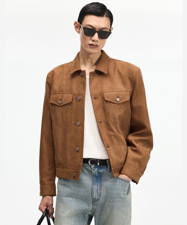 Faux Suede Trucker (Camel Brown) TNJU6F101CM
