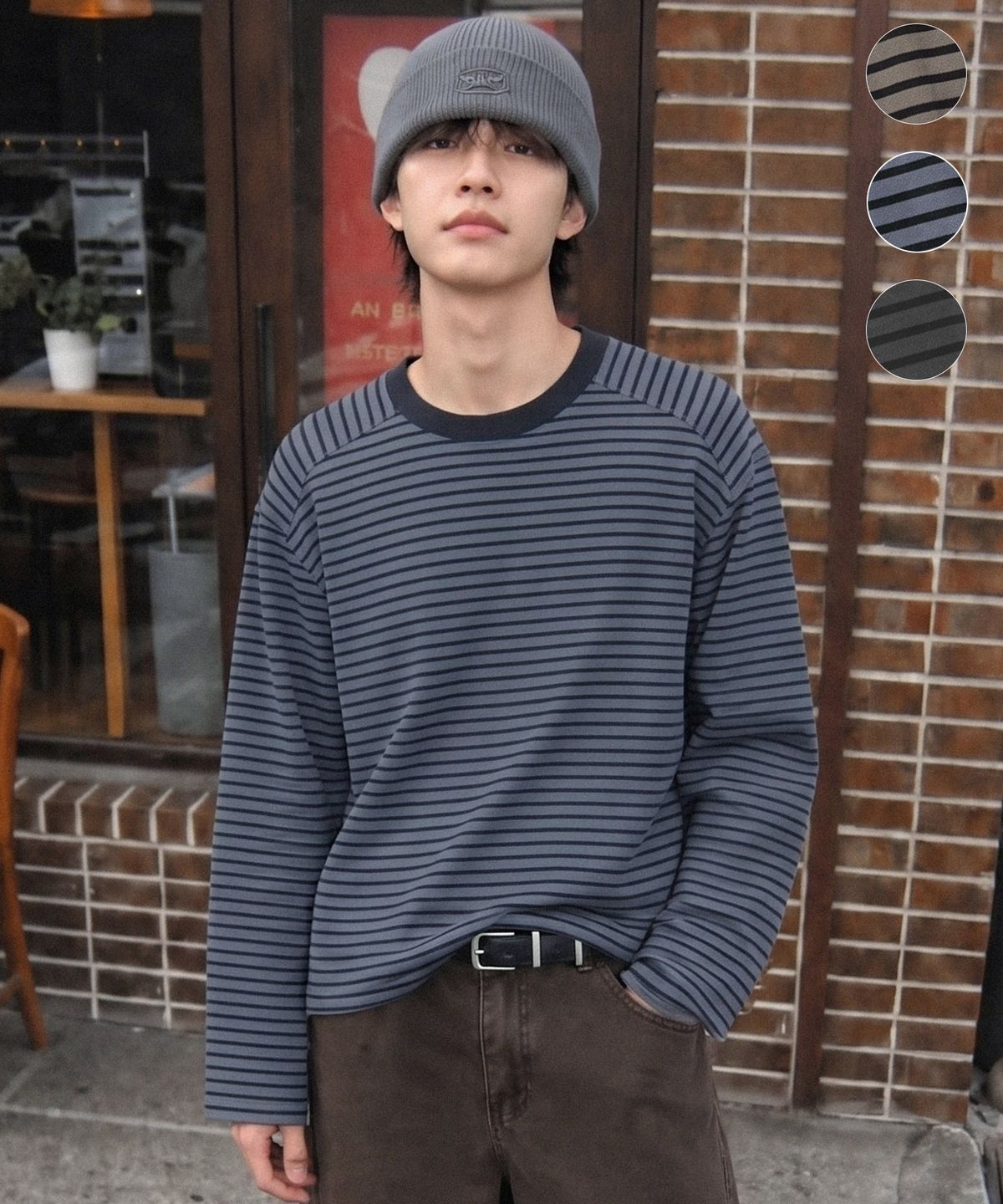 필루미네이트(FILLUMINATE) 피그먼트 스트라이프 롱 슬리브-3Color
