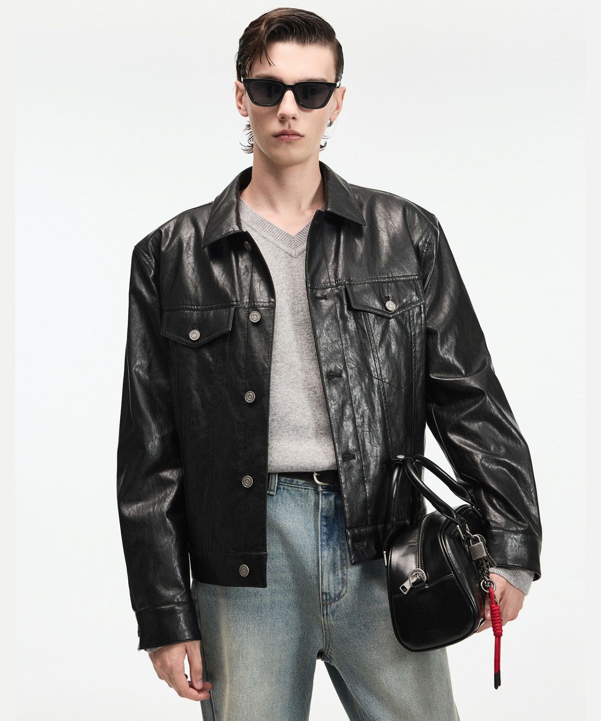 티엔지티(TNGT) Faux Leather Trucker (Washed Black) TNJU6F101BK