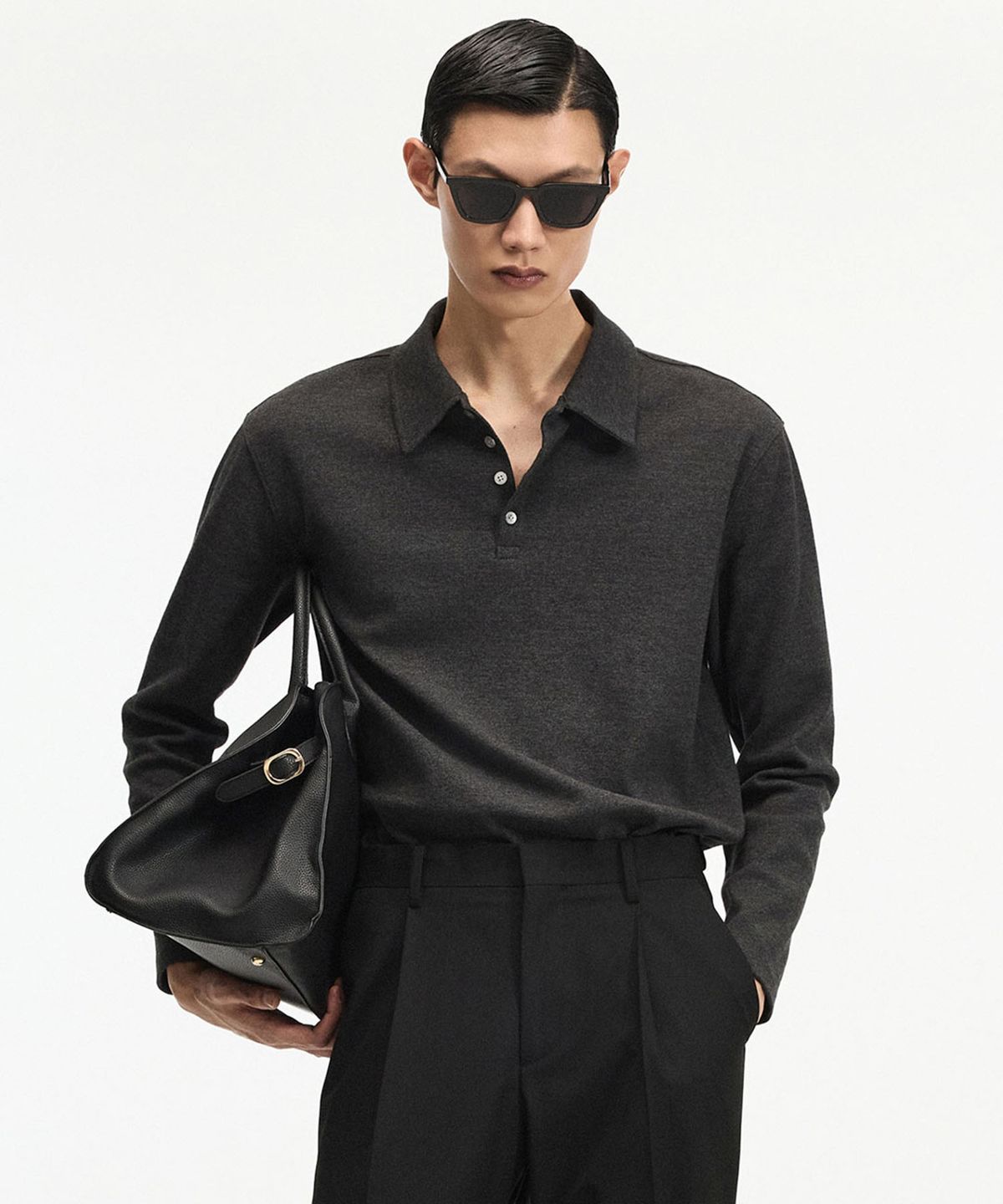 티엔지티(TNGT) Ribbed Slim Fit Polo Shirt (Dark Grey) TNTS6F105CG