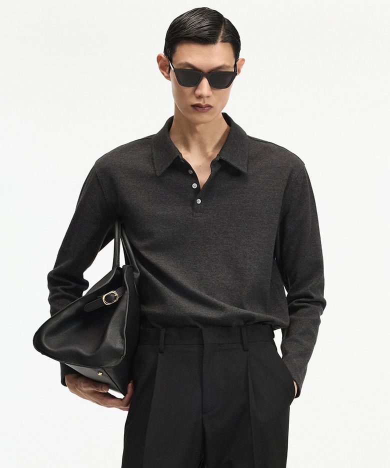 Ribbed Slim Fit Polo T-Shirt (Dark Grey) TNTS6F105CG