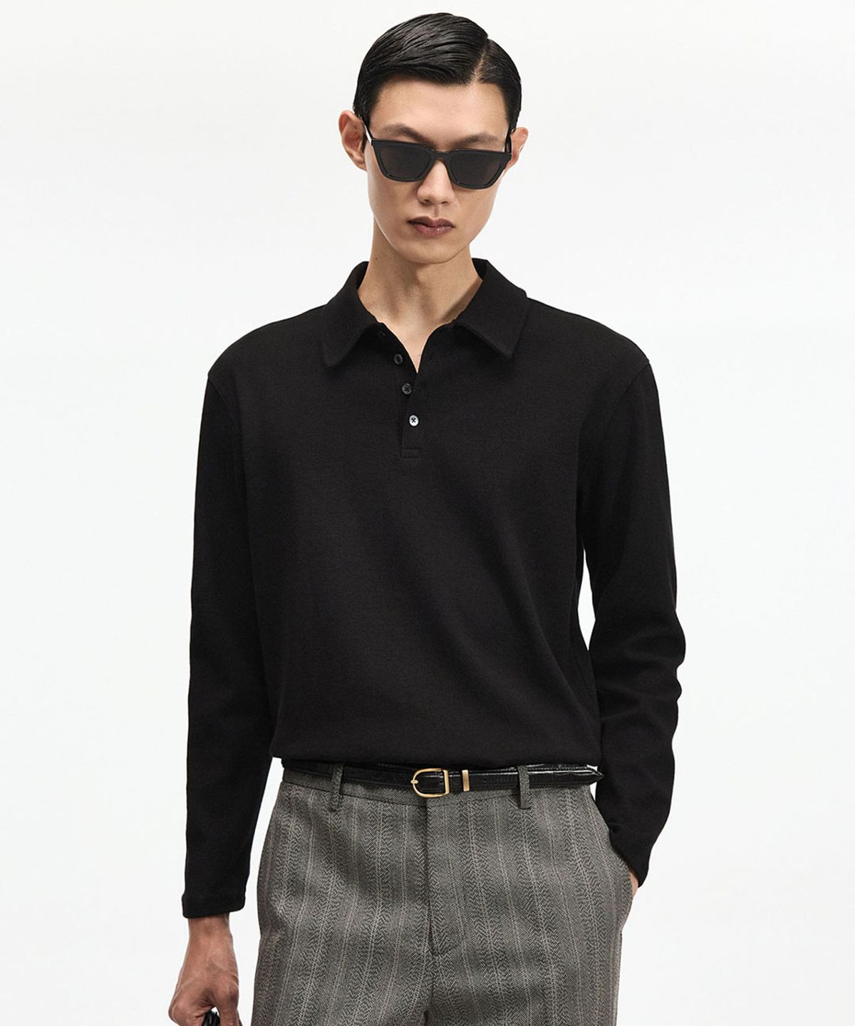 티엔지티(TNGT) Ribbed Slim Fit Polo Shirt (Black) TNTS6F105BK