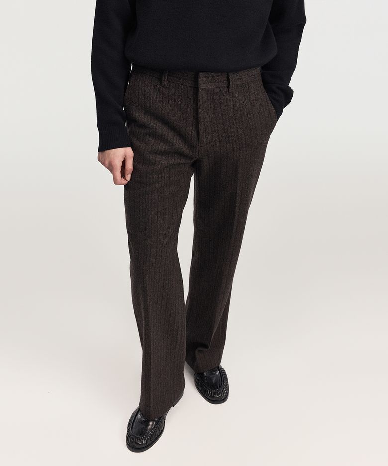 Wide Fit Wool Herringbone Pants (Brown) TNPA6F104W2