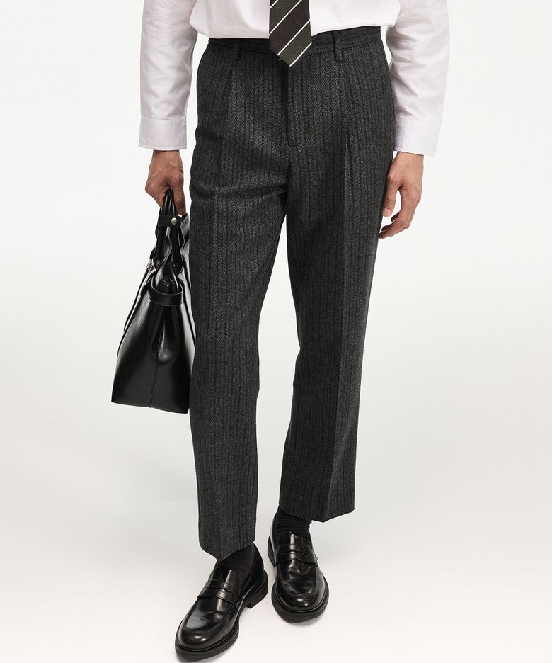 Tapered Fit Wool Herringbone Pants (Grey) TNPA6F103G2