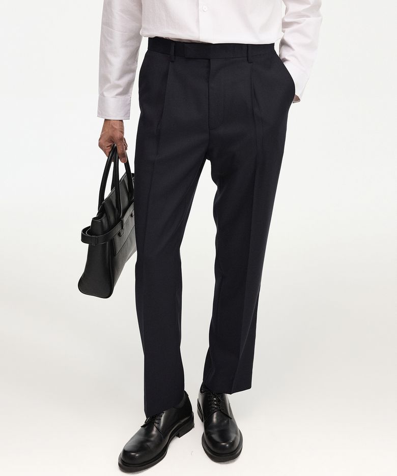 Wool Blend Comfort Tapered-Fit Pants (Dark Navy) TNPA6F100N2