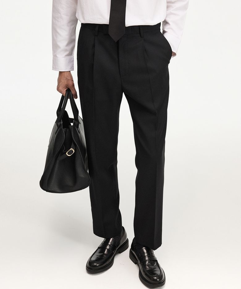Wool Blend Comfort Tapered-Fit Pants (Black) TNPA6F100BK