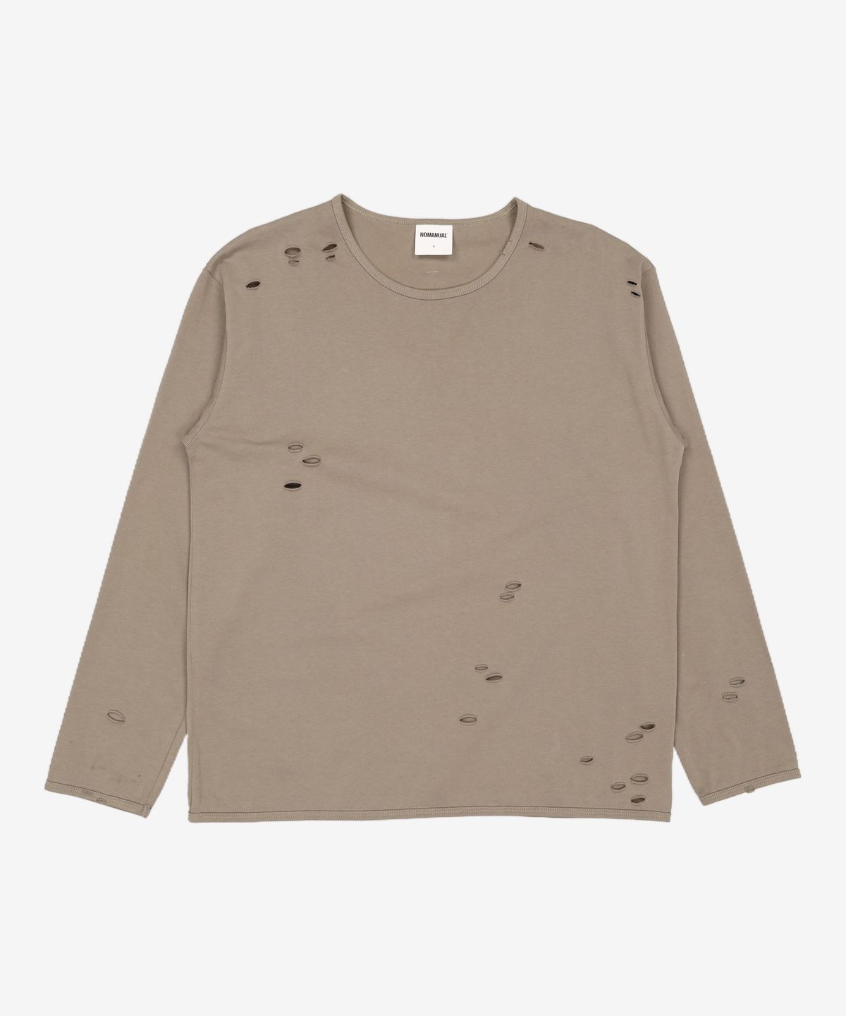 노매뉴얼(NOMANUAL) DAMAGED LONG SLEEVE TEE - WARM GRAY S