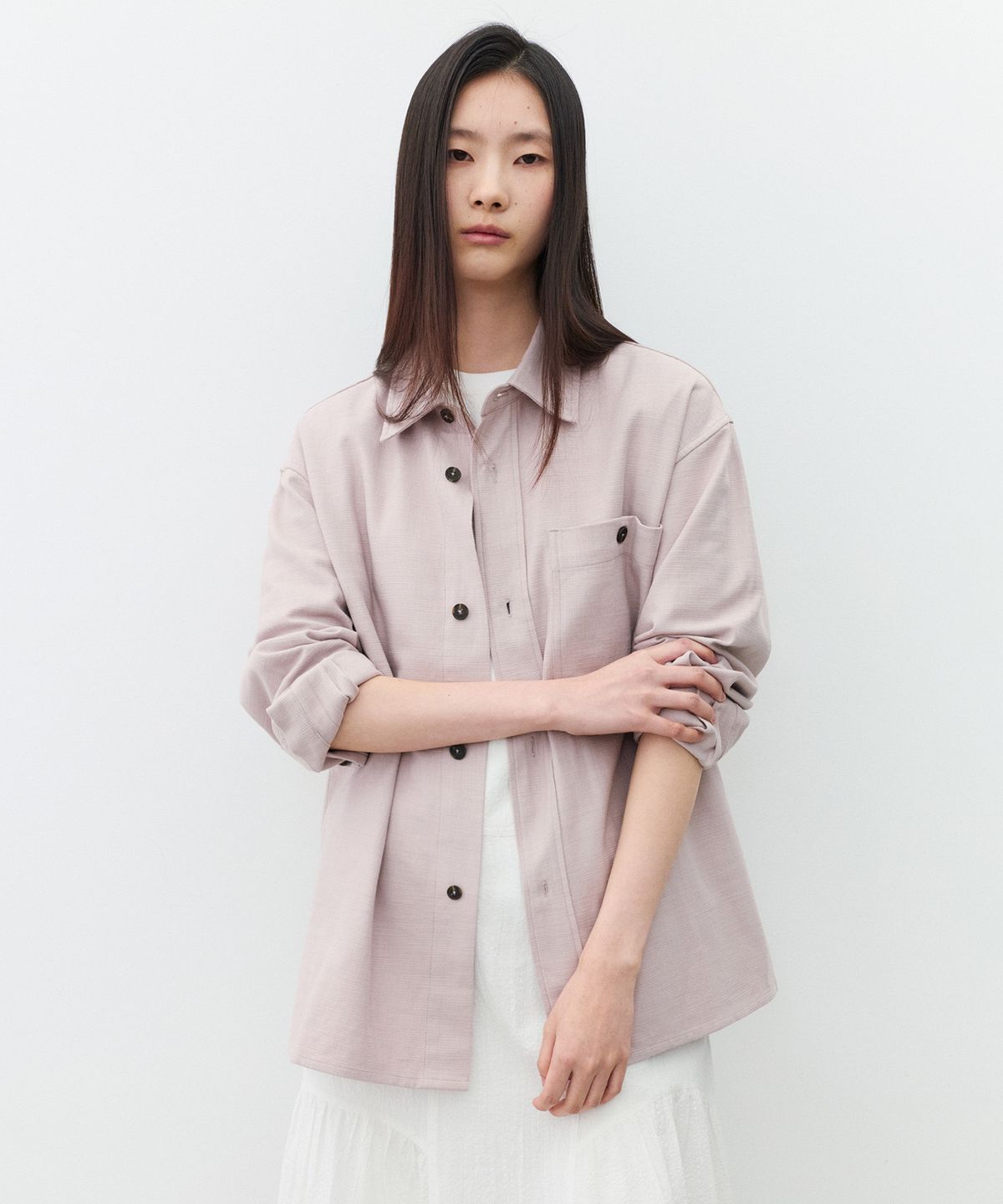 수아레 우먼(SUARE WOMEN) (우먼)내추럴 텍스처 오버 셔츠 애쉬 핑크