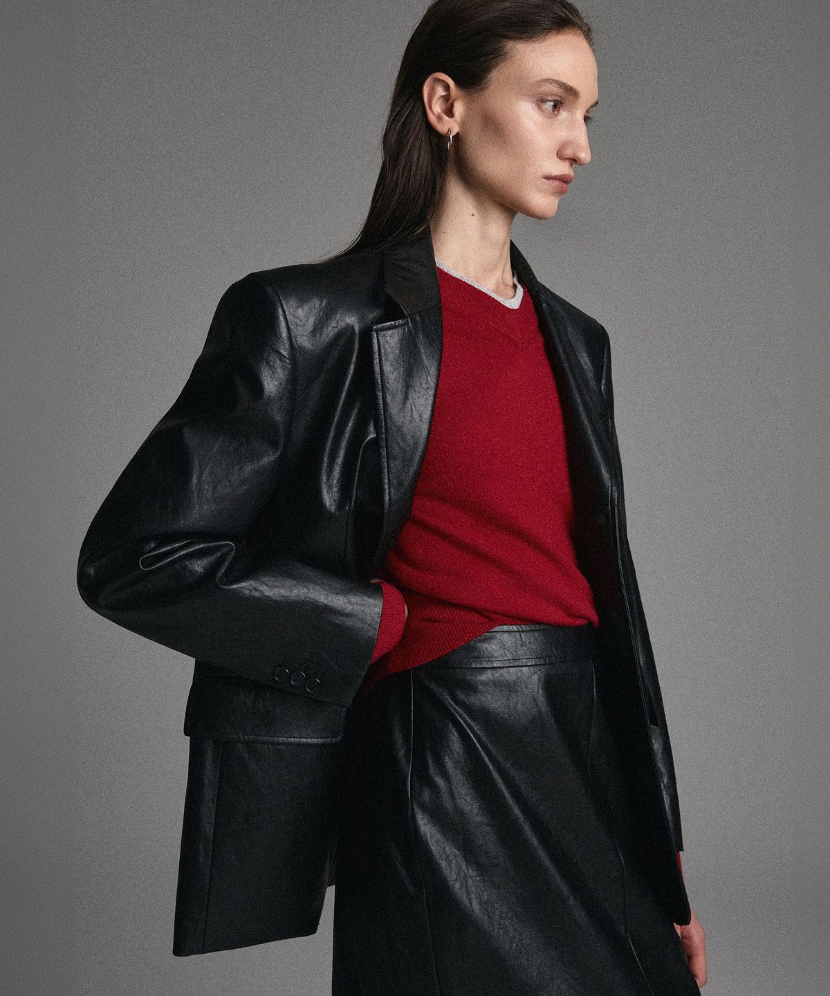 티엔지티 우먼(TNGT WOMAN) W Faux Leather Jacket (Washed Black) TNJA6F105BK