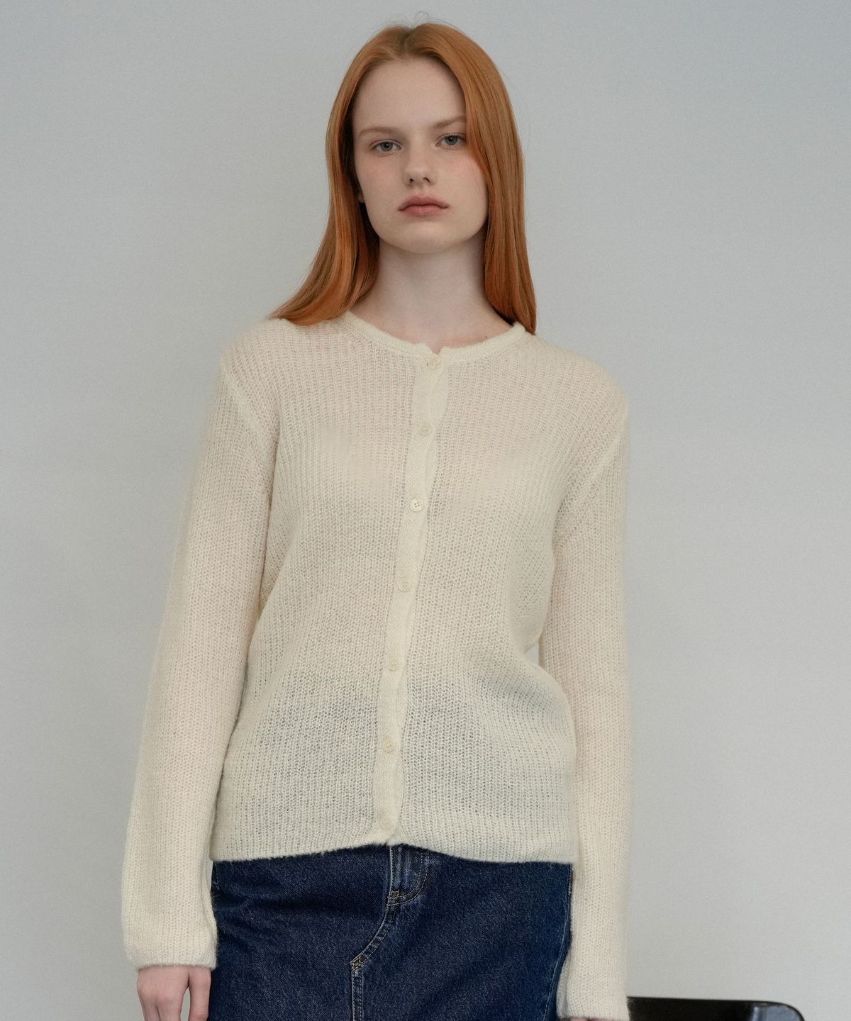 블레티(VLETI) Mohair Round Knit Cardigan (Cream_beige)