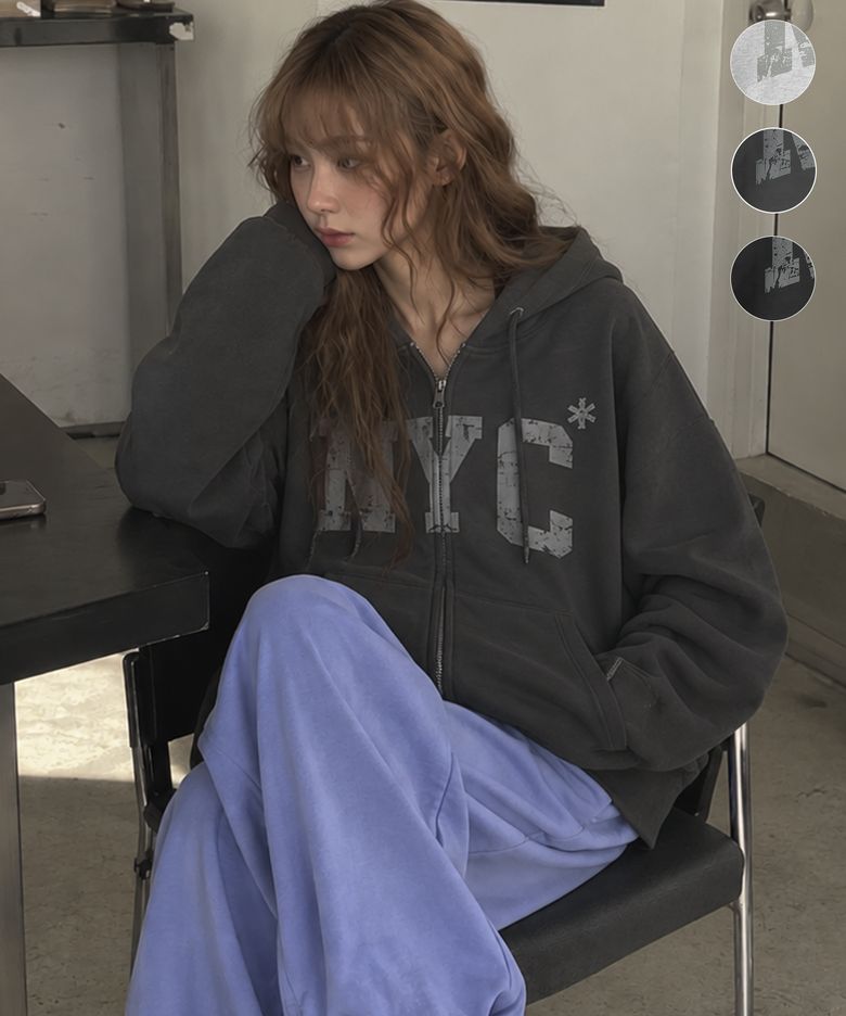 NYC 크랙 후드 집업-3Color
