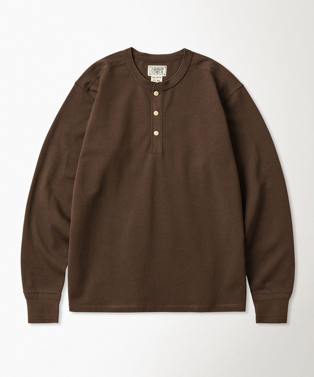 브론슨(BRONSON) Vintage Long Sleeve Henley Shirt Brown