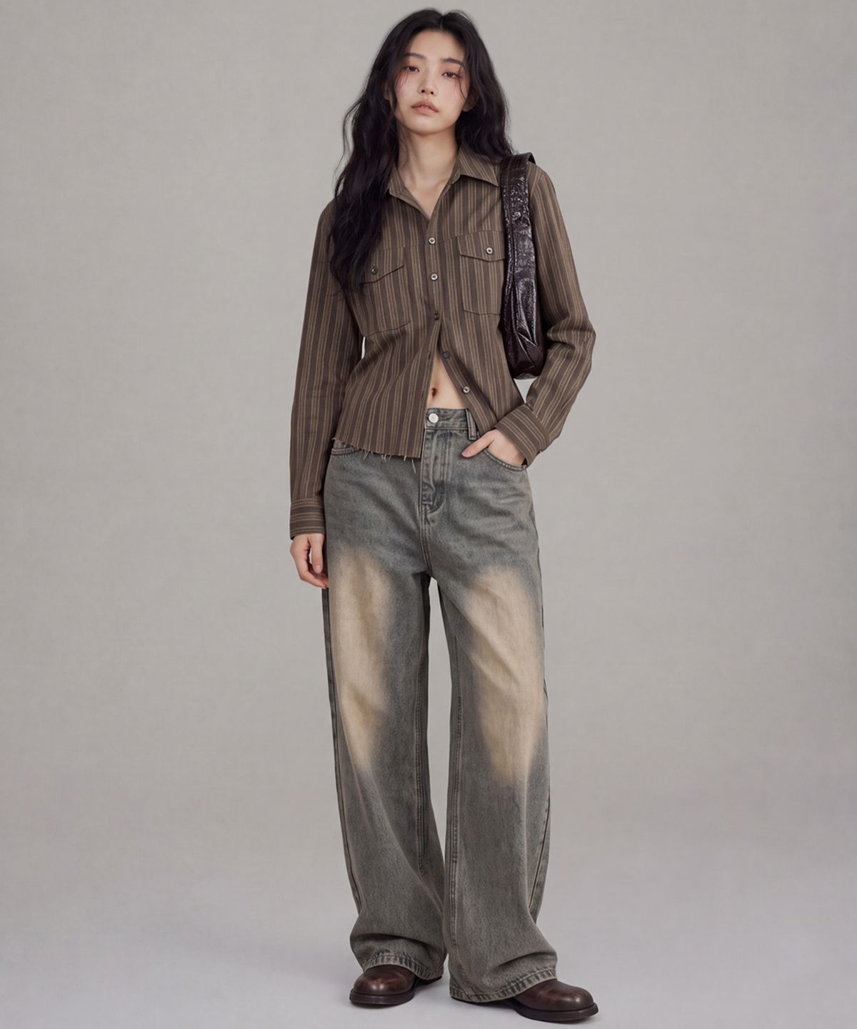 스태틱 블룸(STATIC BLOOM) 모브 빈티지 워시 와이드 데님 팬츠